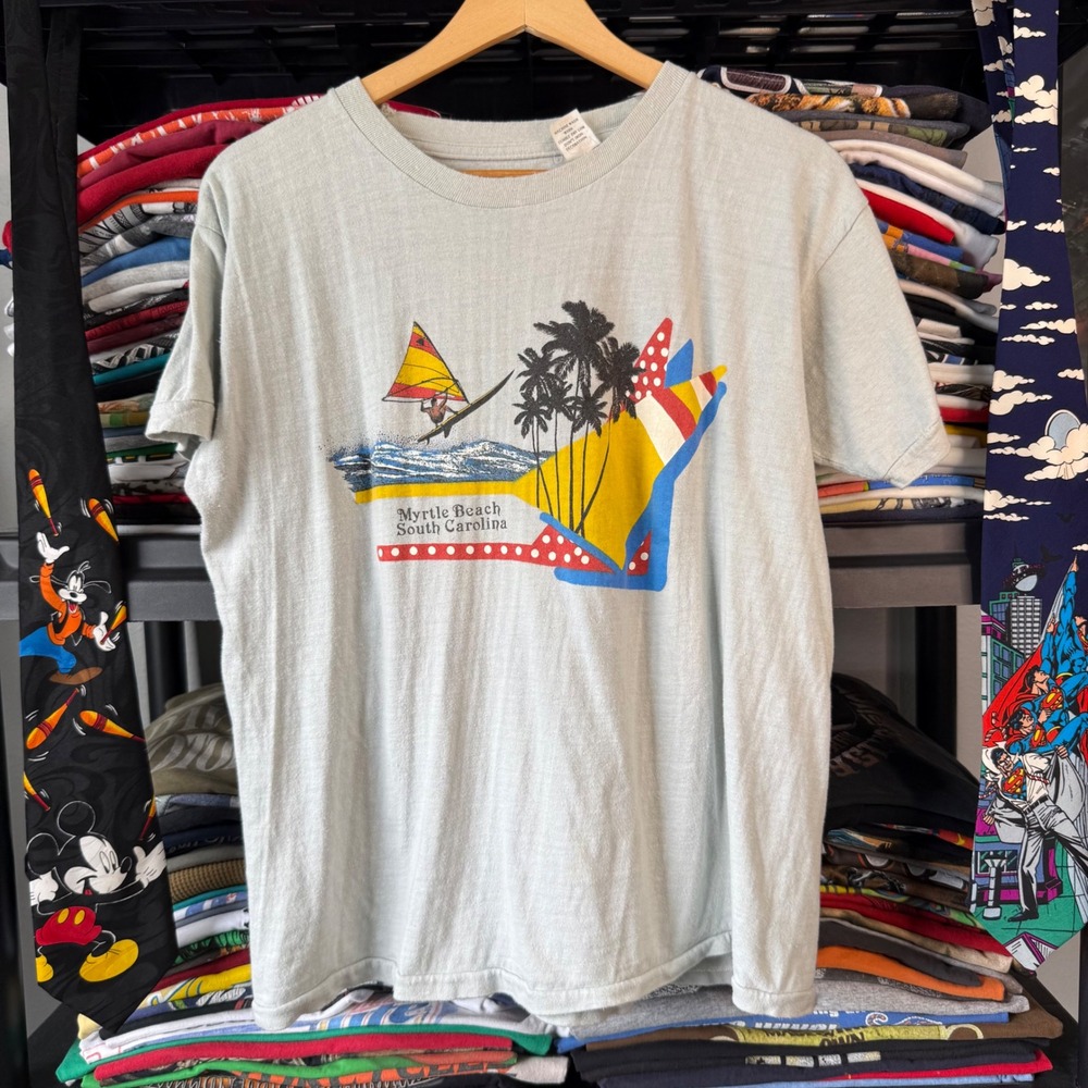 Vintage Light Gray Myrtle Beach South Carolina Windsurf T Shirt XL Light Marks